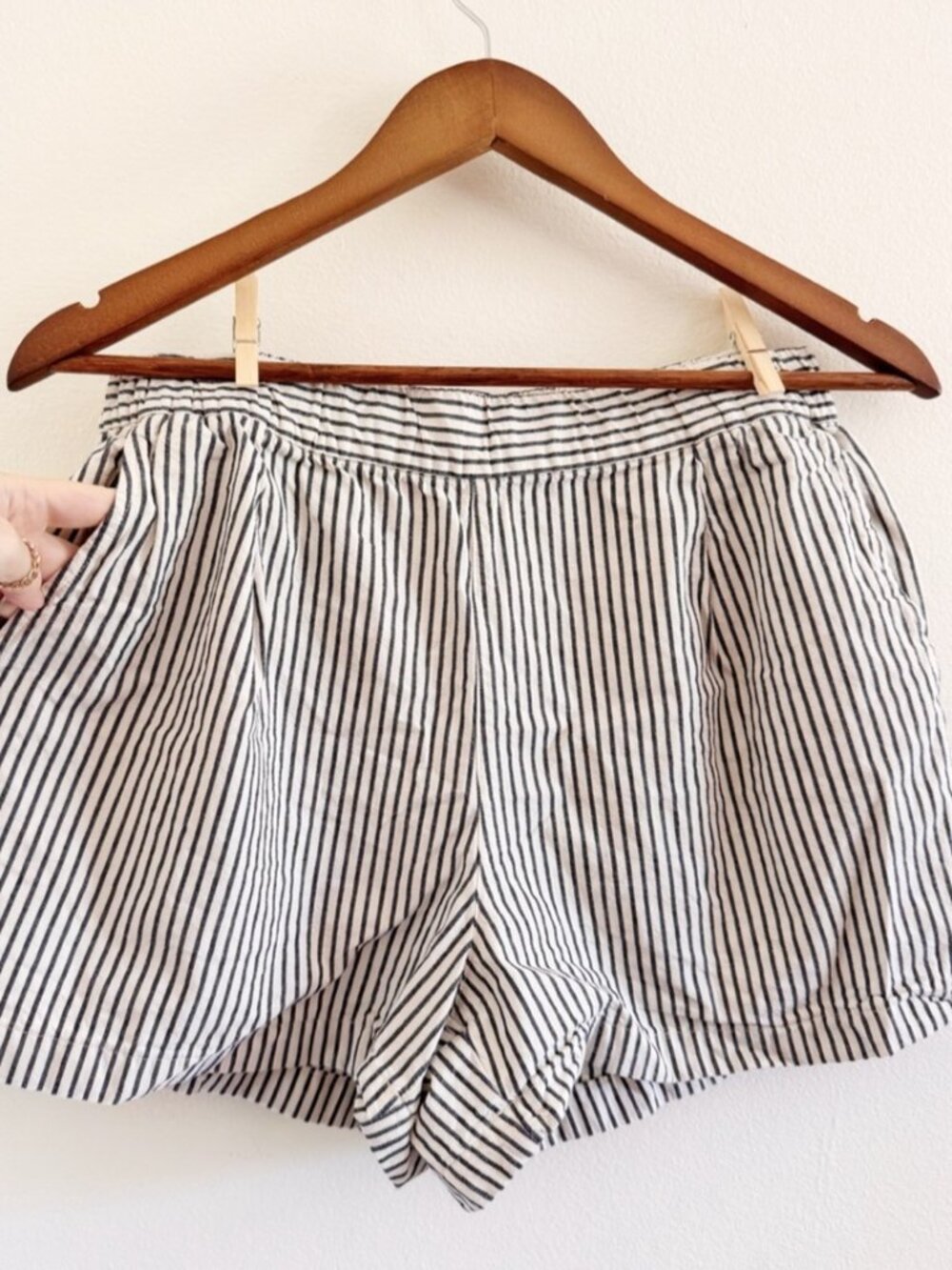 White Striped High-Waist Shorts medium